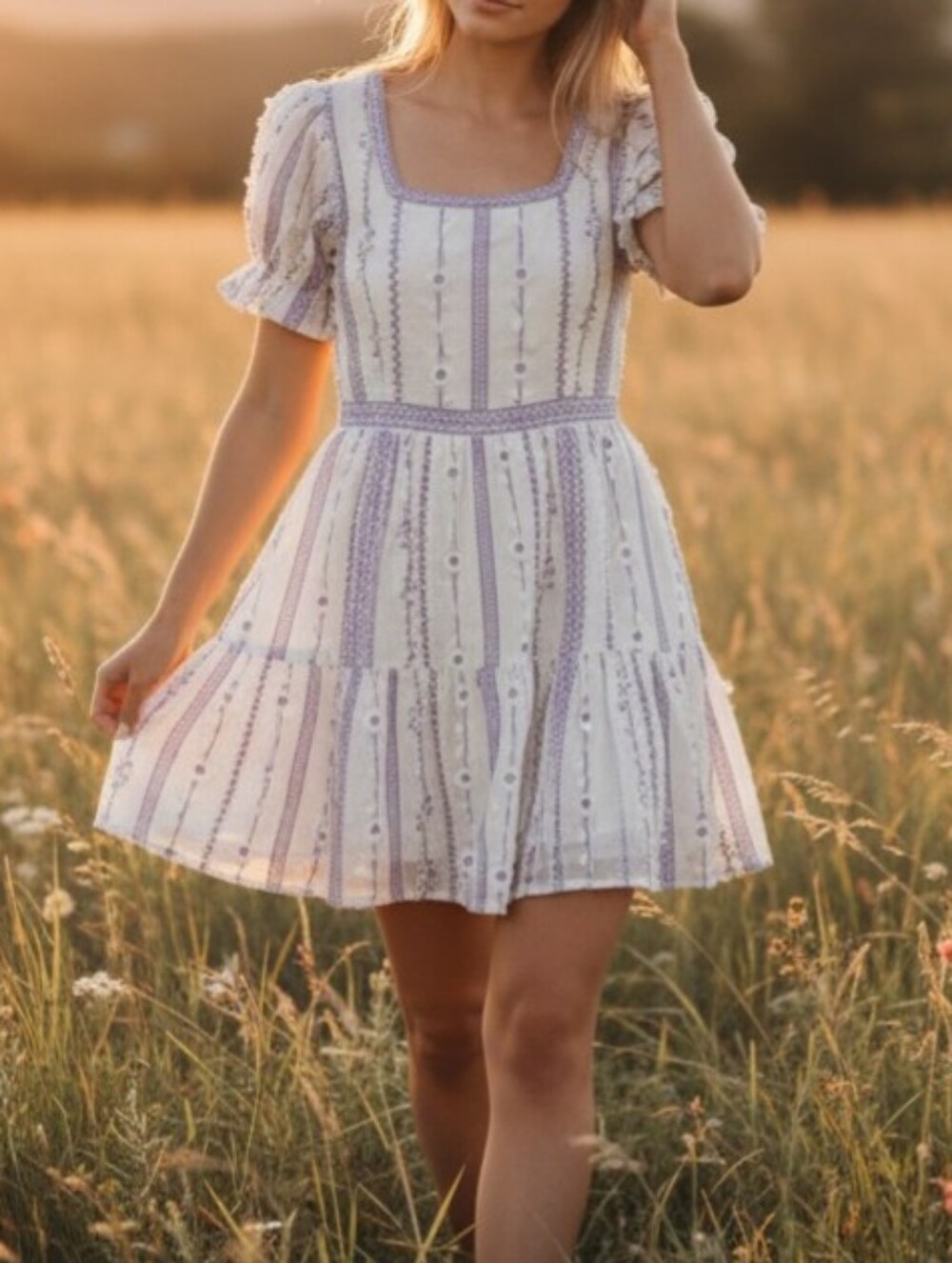 NWT• Belle Terre Ave • 100% Cotton Stripe Dress - Puff Sleeves, Pockets